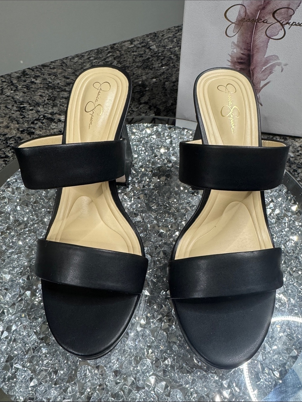 Jessica Simpson Dizza Black Double-Band Platform Block Heels NEW 9.5 - Picture 3 of 14